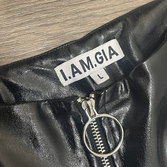 I.AM.G.I.A. Faux Leather Winona Super Shiny Circle Zip Fly Pant Black Sz L - Picture 6 of 10